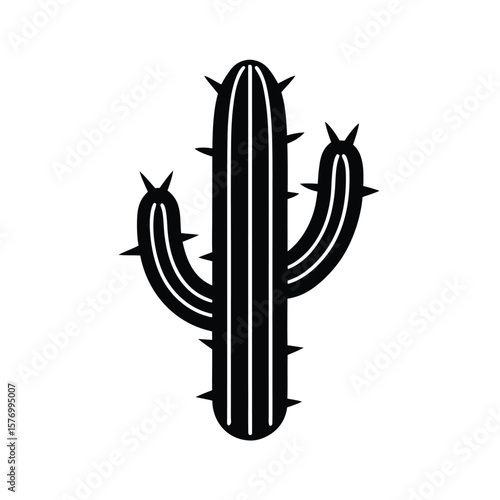 Cactus With Spines Outline Vector Illustration