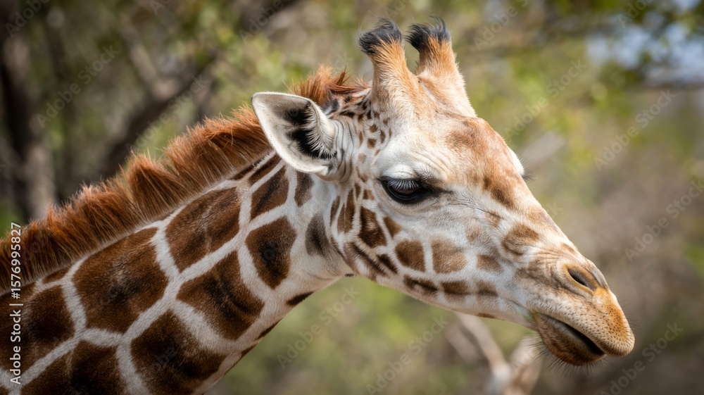 Obraz premium Close up portrait of a giraffe s head and neck with distinctive patterned fur
