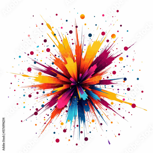 Colorful explosion abstract design with splashes and dots  