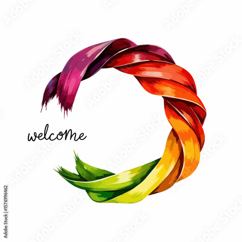 Colorful braided circle with welcome text in artistic design  