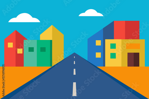 Vibrant Cityscape A Colorful Road Leading to Urban Adventures