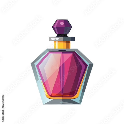 Elegant geometric perfume bottle with rich pink liquid