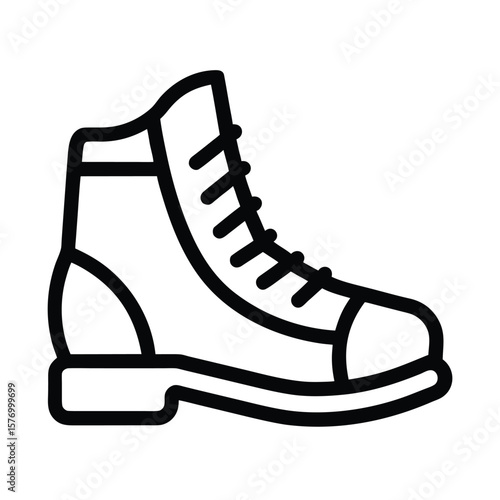 Hiking Boot With Laces Outline Vector Illustration