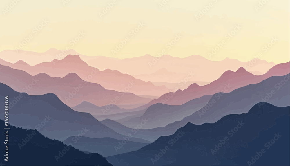 Obraz premium Abstract Mountain Landscape with Soft Pastel Colors and Layered Ranges
