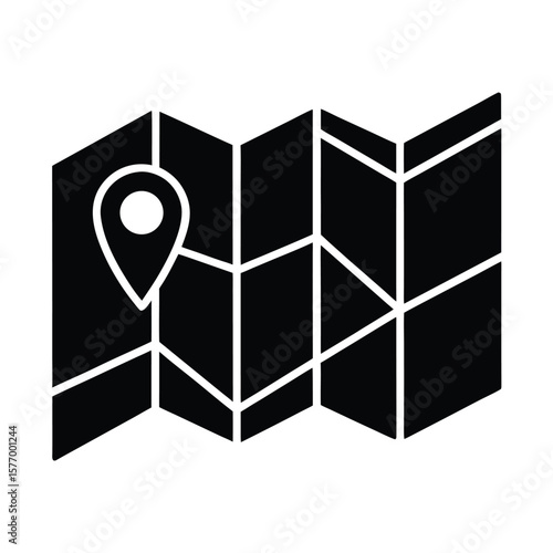 Map With Folded Crease Outline Vector Illustration