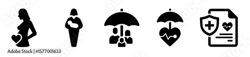  Insurance icons as maternity insurance, pragnancy insurance, family insurance Pro Vector
