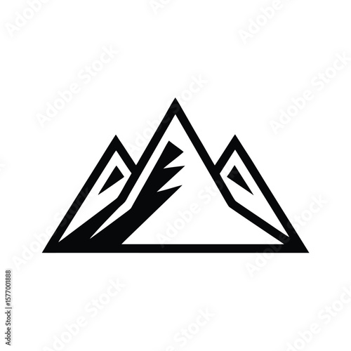 Mountain Peak With Snow Outline Vector Illustration