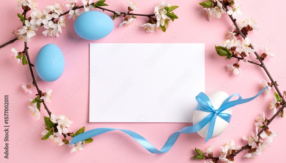 Obraz premium Pastel Easter eggs and blossoms