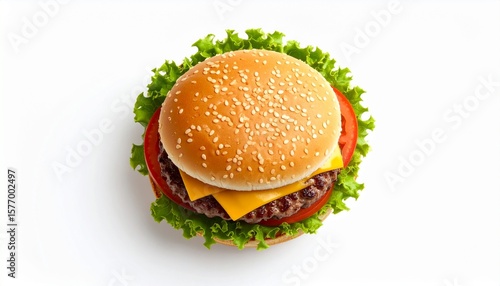 Wallpaper Mural Fresh cheeseburger with lettuce tomato onion and cheese in a sesame seed bun on a white background Torontodigital.ca