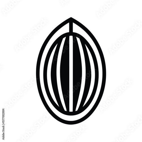 Pecan With Shell Outline Vector Illustration