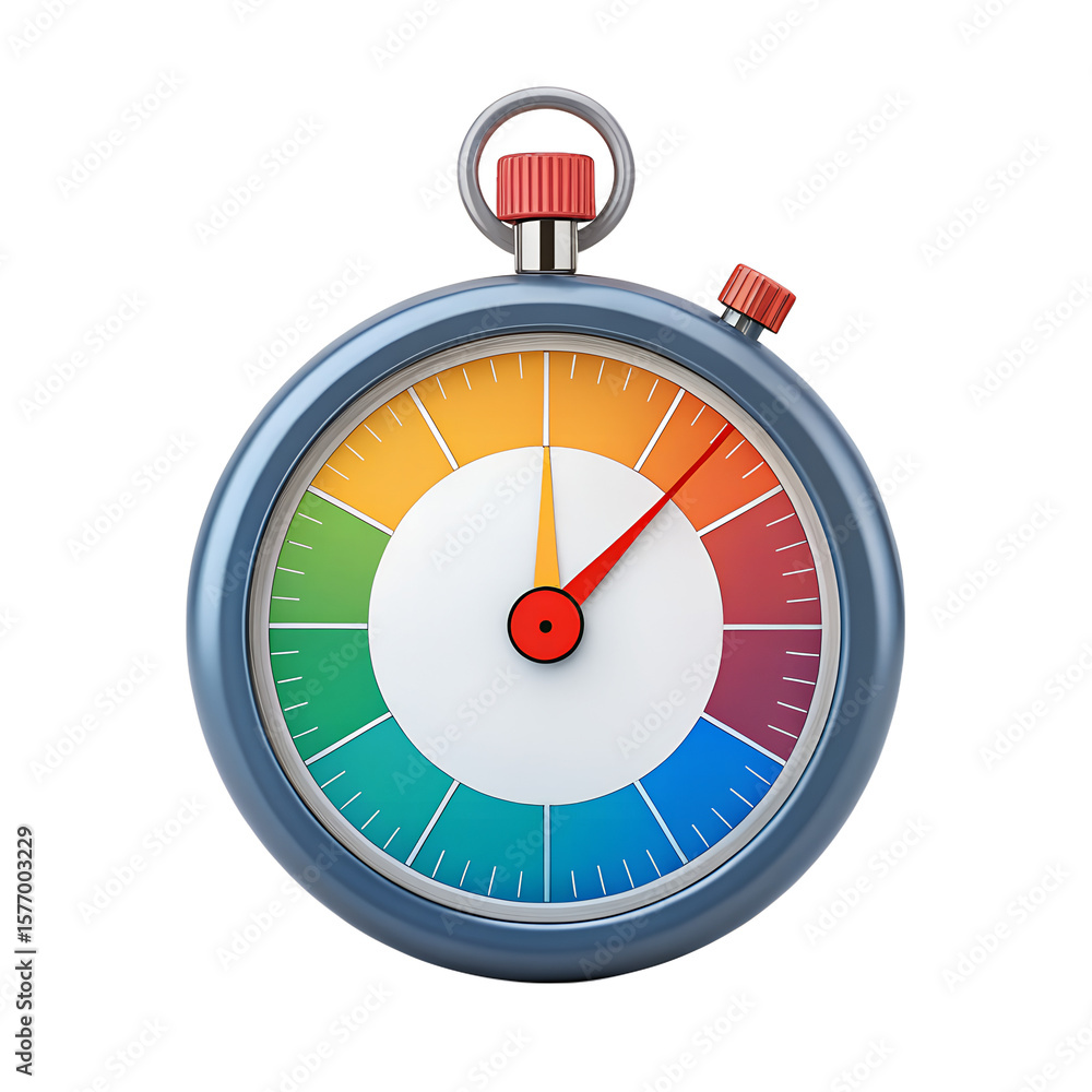Colorful stopwatch with red and yellow hands isolated on transparent background Colorful stopwatch with red and yellow hands isolated on transparent background