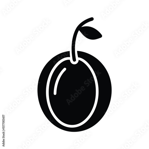 Prune With Pit Outline Vector Illustration
