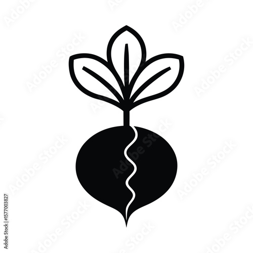 Radish With Root Outline Vector Illustration