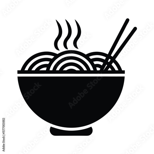 Ramen Bowl With Noodles Outline Vector Illustration