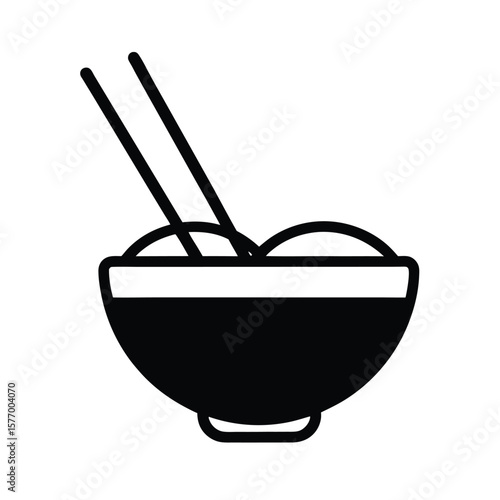 Rice Bowl With Chopsticks Outline Vector Illustration