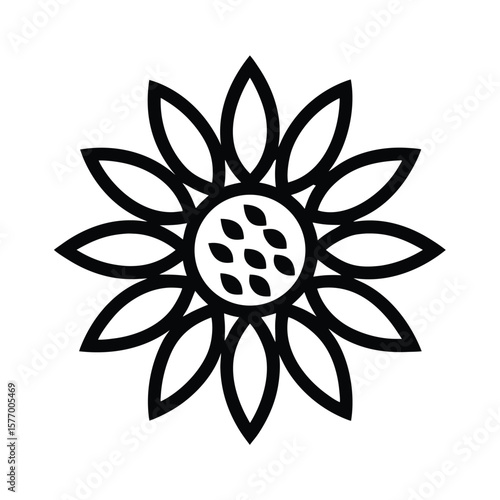Sunflower With Seeds Outline Vector Illustration