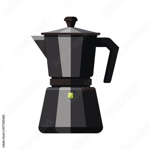 Modern black moka pot coffee maker with indicator light