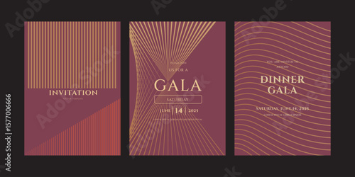Elegant Gala Dinner Invitation Templates with Geometric Lines