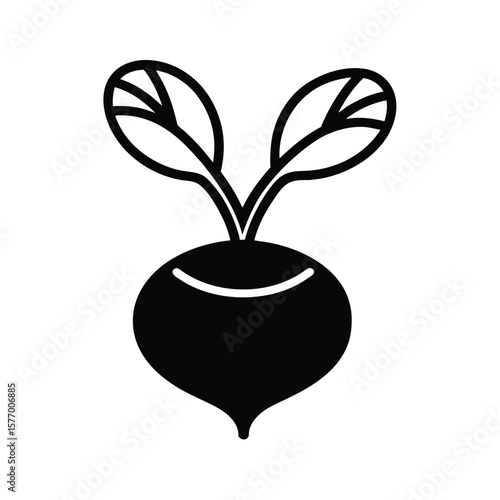Turnip With Leaves Outline Vector Illustration