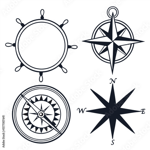 Compass Rose Vector Icons Set Wind Rose Symbols Collection

