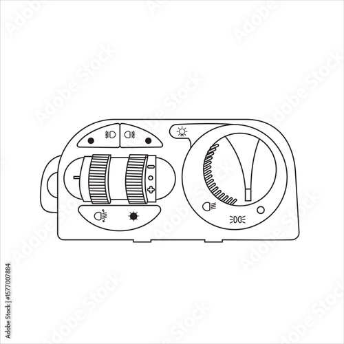 Close up of outline drawing automobile car Auto light Headlight Switch isolate on white background vector illustration.