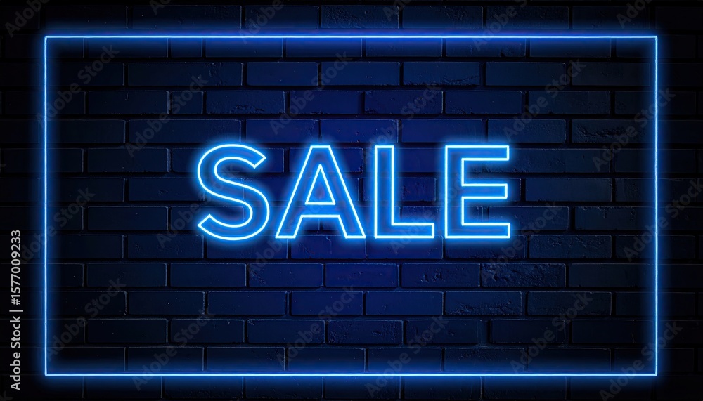 Obraz premium Neon sale sign on dark brick wall (2)