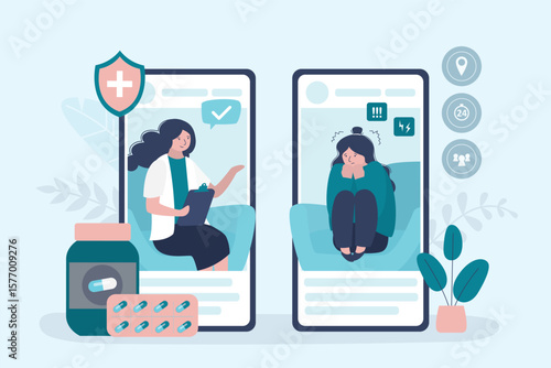 Woman crying during online psychological therapy session. Psychologist with patient talking in mobile app.