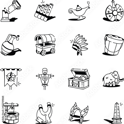 Pack of Artefact Doodle Style Icons 

