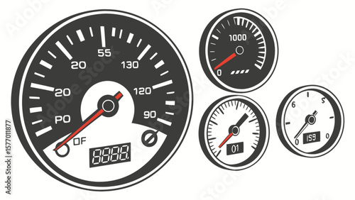 Automotive gauge cluster dashboard speedometer tachometer temperature pressure voltmeter ammeter fuel level gauges