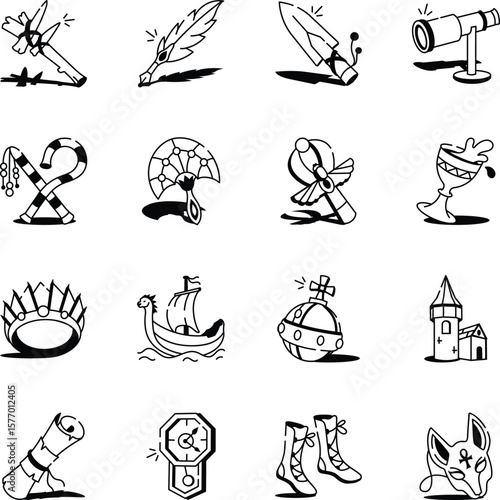 WebSet of Ancient Sketchy Style Icons 
