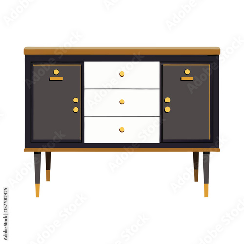 Vintage wooden sideboard with drawers and cabinet doors