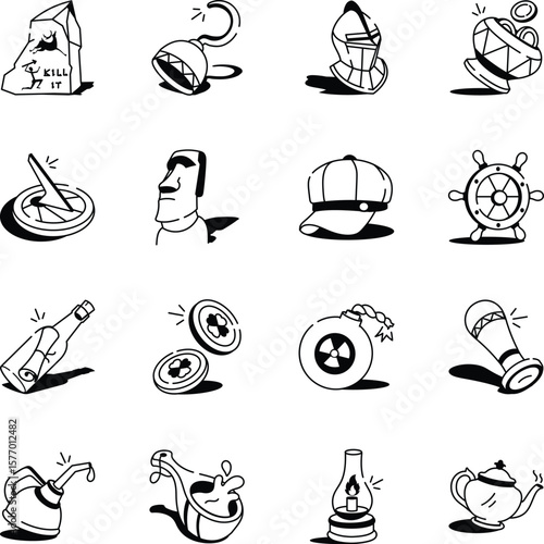 Pack of Ancient Culture Doodle Style Icons 
