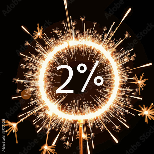 Sparkler circle with glowing lights and percent symbol on black background  