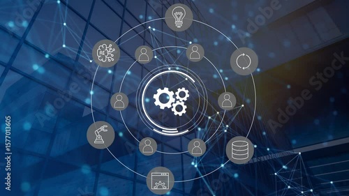 Animation of technology and business process Hyperautomation with digital interface icons
