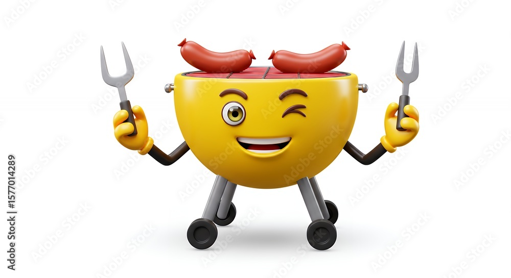 Funny cartoon grill emoji character with sausages Funny cartoon grill emoji character with sausages