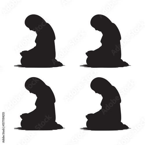 Praying Figure Silhouette Icon Set Meditation