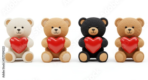 Four teddy bears holding hearts