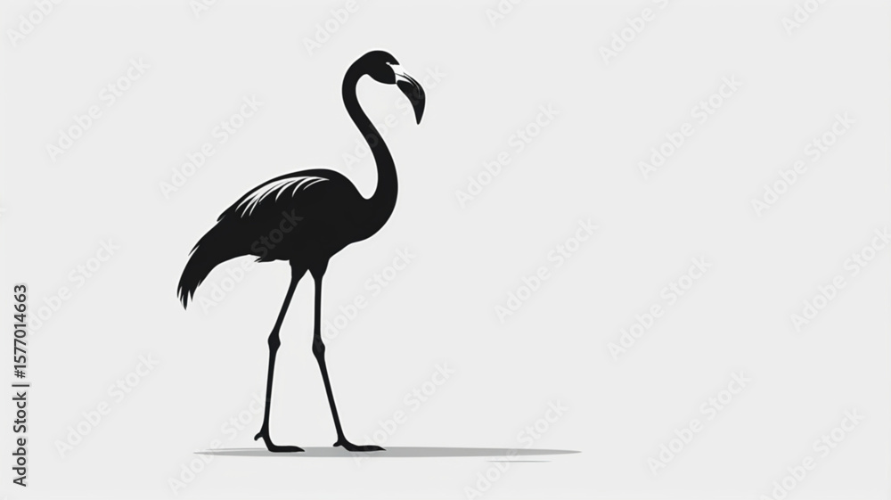 Fototapeta premium Elegant black silhouette of a flamingo standing gracefully on a light gray background.