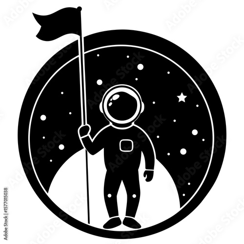 Astronaut planting flag on celestial body space moon