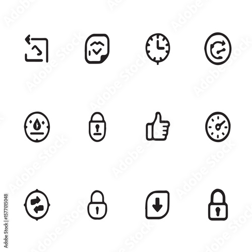 Gray web and mobile icon set with essential communication symbols like home, arrow, camera, and calculator for business website design