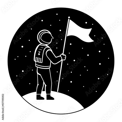Astronaut planting flag on celestial body space