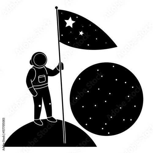 Astronaut planting star flag on celestial body space