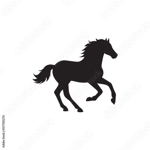 Vector silhouette of a powerful horse galloping or prancing, ideal for equestrian, strength, and animal themes..