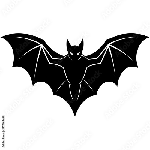 Black bat flying with wings spread silhouette