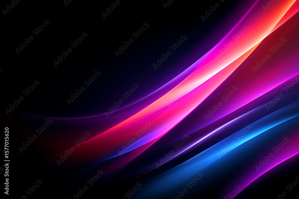 Fototapeta premium Abstract Dynamic Neon Swirls: Vibrant Pink, Purple, and Blue Glowing Lines on Black Background.