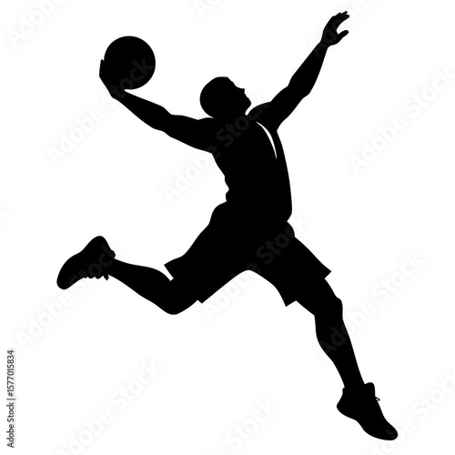 Black silhouette basketball player dunking white