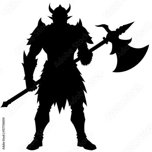 Black silhouette warrior holding large axe weapon