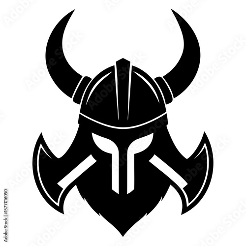 Black viking helmet and axe symbol crossed