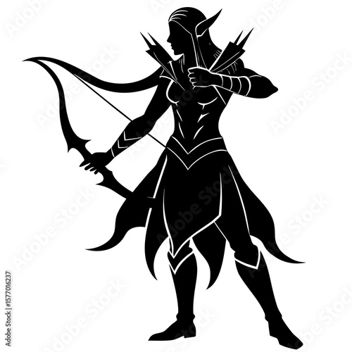 Elf archer aiming bow arrow quiver