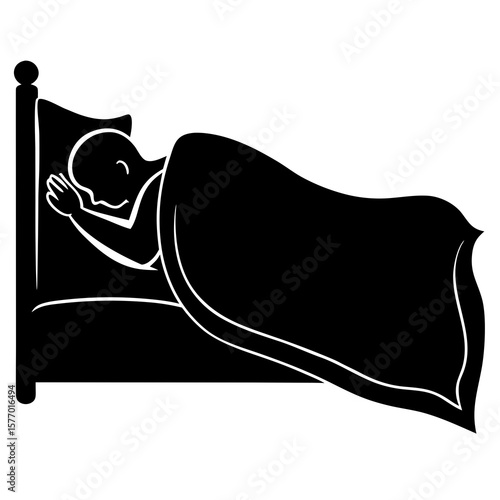 Person sleeping peacefully under blanket on bed vector